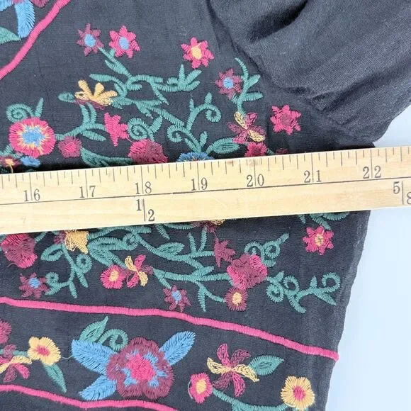 Boho Embroidered Babydoll Dress Black Cottagecore Flowy Fairy Style S - Picture 4 of 16